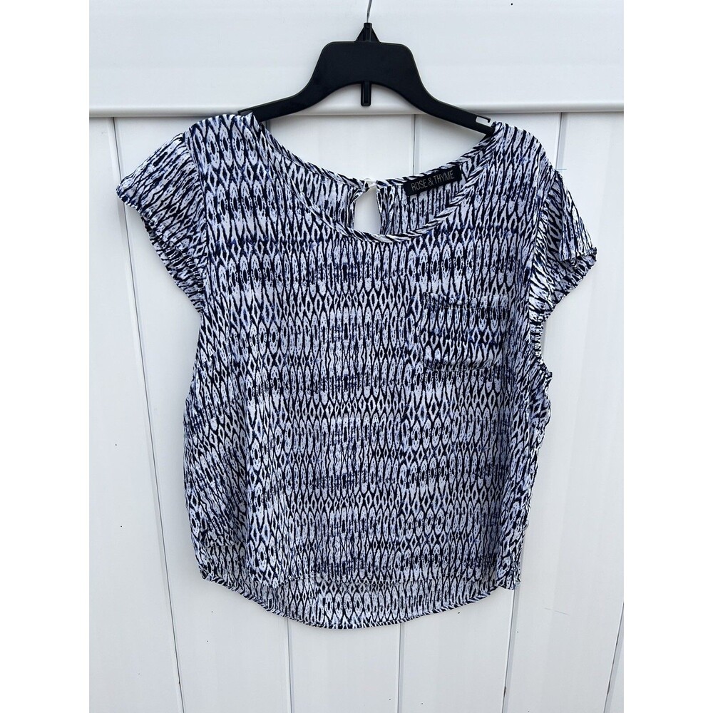 Rose & Thyme Women's Flutter Sleeve Keyhole Back Blue Top Sz Medium Lightweight